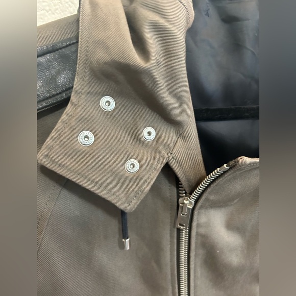 The Kooples Brown Gray Cotton Twill Leather Trim Mens Fishtail Parka Jacket - Picture 5 of 16